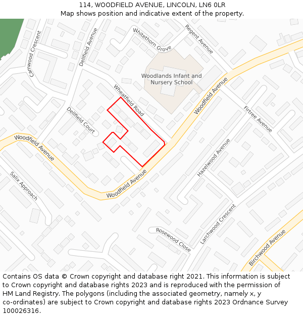 114, WOODFIELD AVENUE, LINCOLN, LN6 0LR: Location map and indicative extent of plot