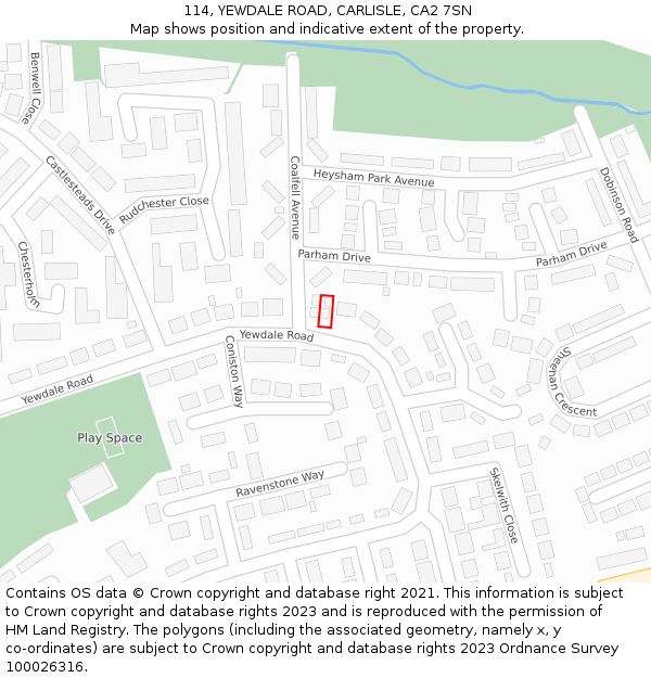 114, YEWDALE ROAD, CARLISLE, CA2 7SN: Location map and indicative extent of plot