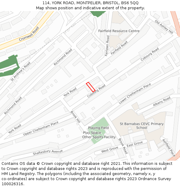 114, YORK ROAD, MONTPELIER, BRISTOL, BS6 5QQ: Location map and indicative extent of plot