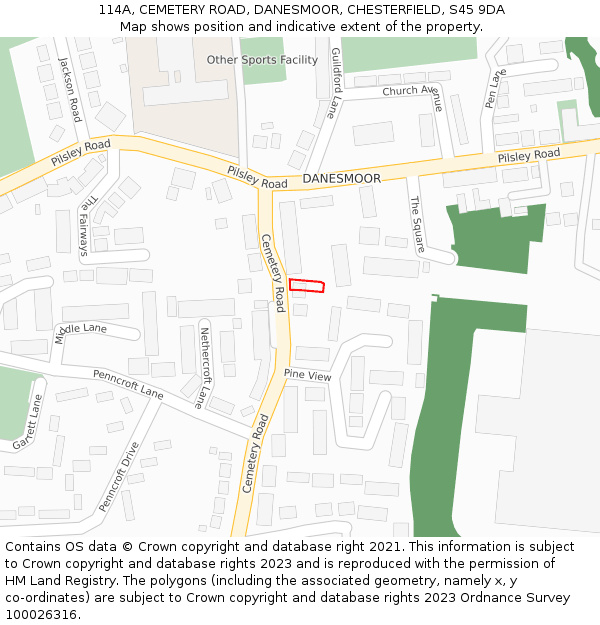 114A, CEMETERY ROAD, DANESMOOR, CHESTERFIELD, S45 9DA: Location map and indicative extent of plot