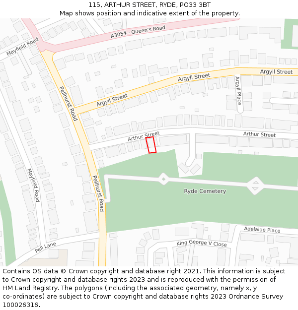 115, ARTHUR STREET, RYDE, PO33 3BT: Location map and indicative extent of plot