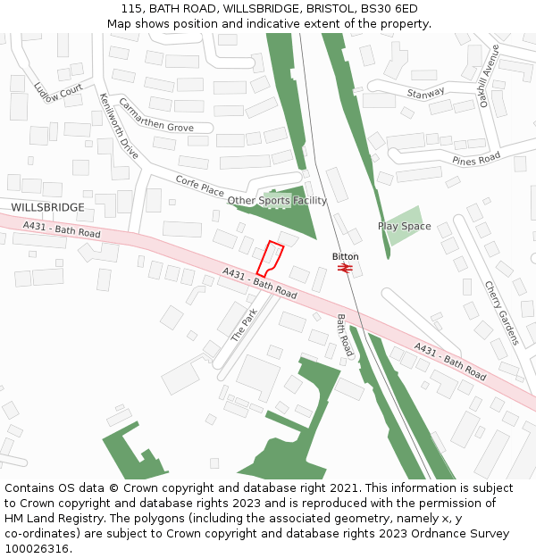 115, BATH ROAD, WILLSBRIDGE, BRISTOL, BS30 6ED: Location map and indicative extent of plot