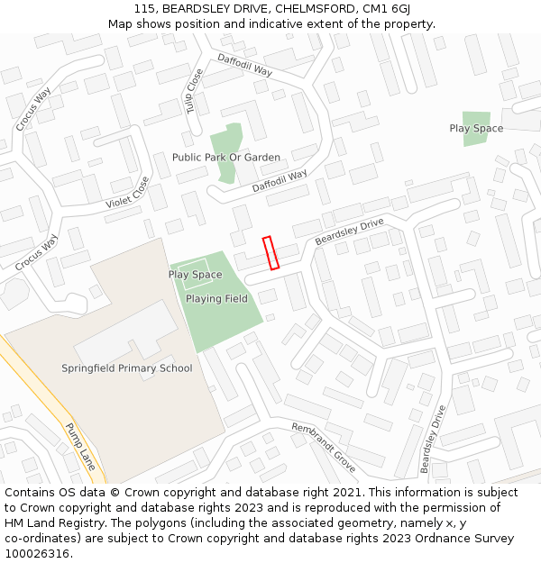 115, BEARDSLEY DRIVE, CHELMSFORD, CM1 6GJ: Location map and indicative extent of plot