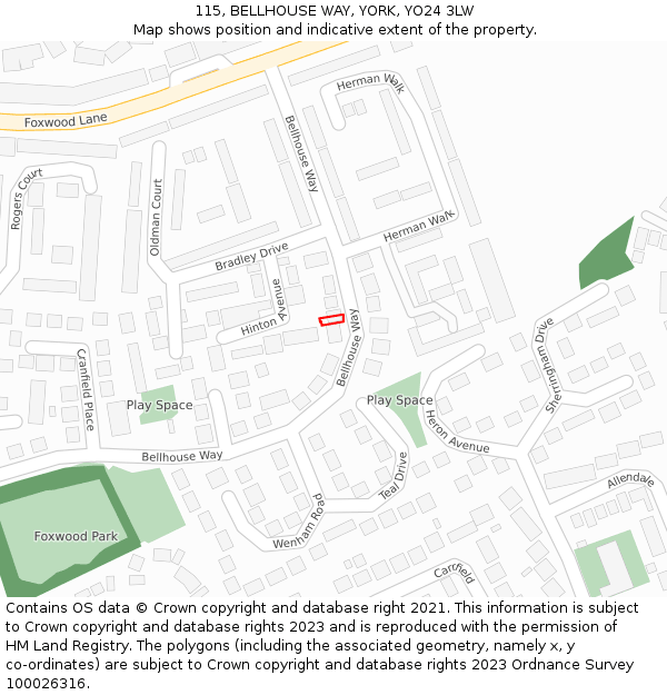115, BELLHOUSE WAY, YORK, YO24 3LW: Location map and indicative extent of plot