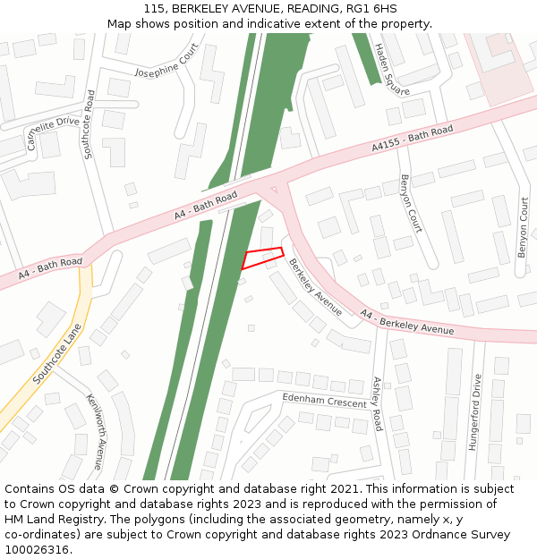 115, BERKELEY AVENUE, READING, RG1 6HS: Location map and indicative extent of plot