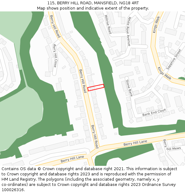 115, BERRY HILL ROAD, MANSFIELD, NG18 4RT: Location map and indicative extent of plot