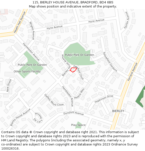 115, BIERLEY HOUSE AVENUE, BRADFORD, BD4 6BS: Location map and indicative extent of plot