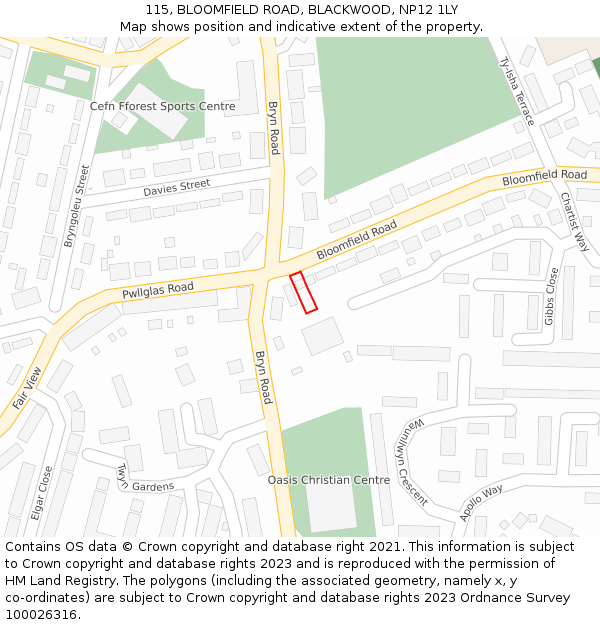 115, BLOOMFIELD ROAD, BLACKWOOD, NP12 1LY: Location map and indicative extent of plot