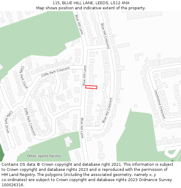 115, BLUE HILL LANE, LEEDS, LS12 4NX: Location map and indicative extent of plot