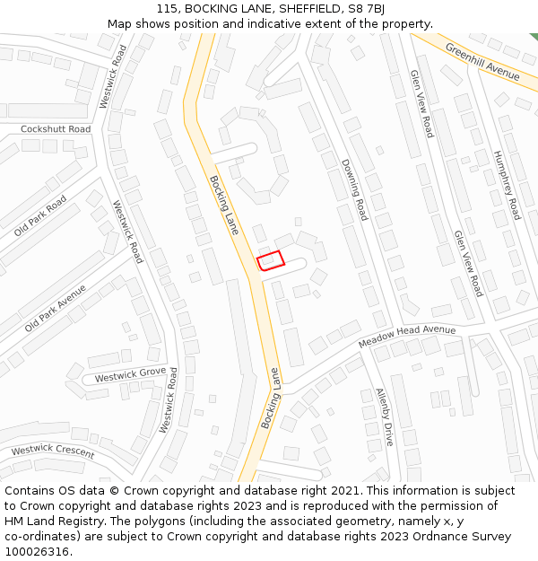 115, BOCKING LANE, SHEFFIELD, S8 7BJ: Location map and indicative extent of plot