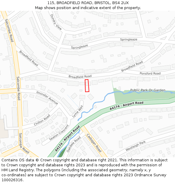 115, BROADFIELD ROAD, BRISTOL, BS4 2UX: Location map and indicative extent of plot