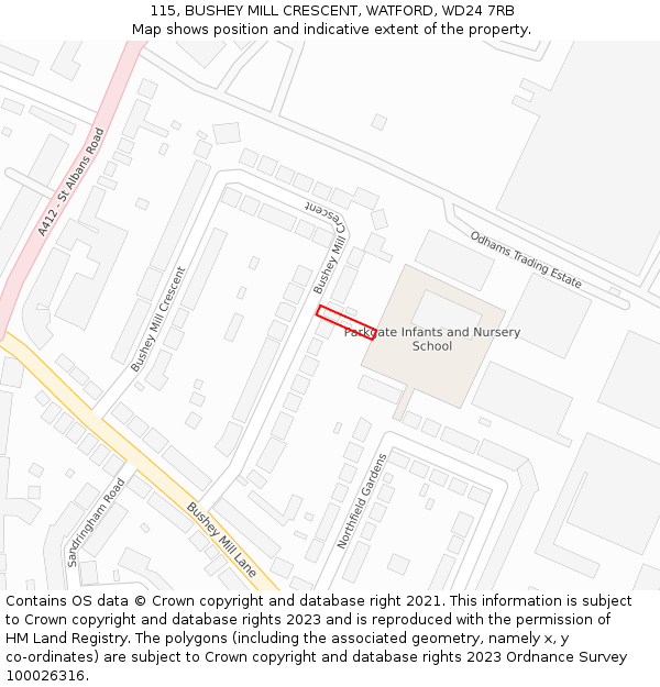 115, BUSHEY MILL CRESCENT, WATFORD, WD24 7RB: Location map and indicative extent of plot