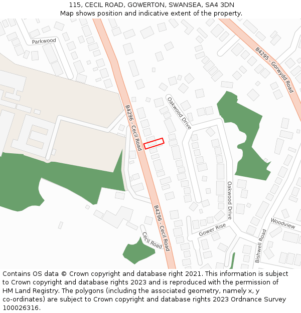 115, CECIL ROAD, GOWERTON, SWANSEA, SA4 3DN: Location map and indicative extent of plot