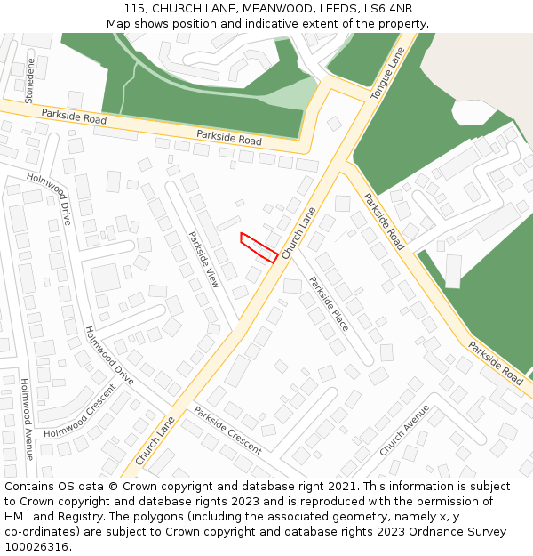 115, CHURCH LANE, MEANWOOD, LEEDS, LS6 4NR: Location map and indicative extent of plot