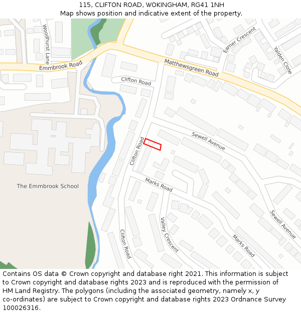 115, CLIFTON ROAD, WOKINGHAM, RG41 1NH: Location map and indicative extent of plot