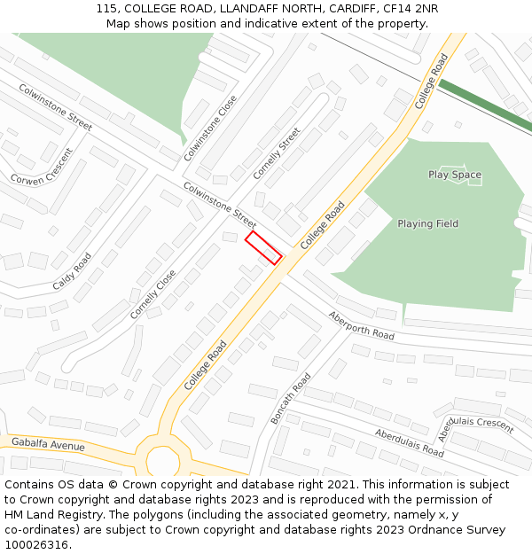 115, COLLEGE ROAD, LLANDAFF NORTH, CARDIFF, CF14 2NR: Location map and indicative extent of plot