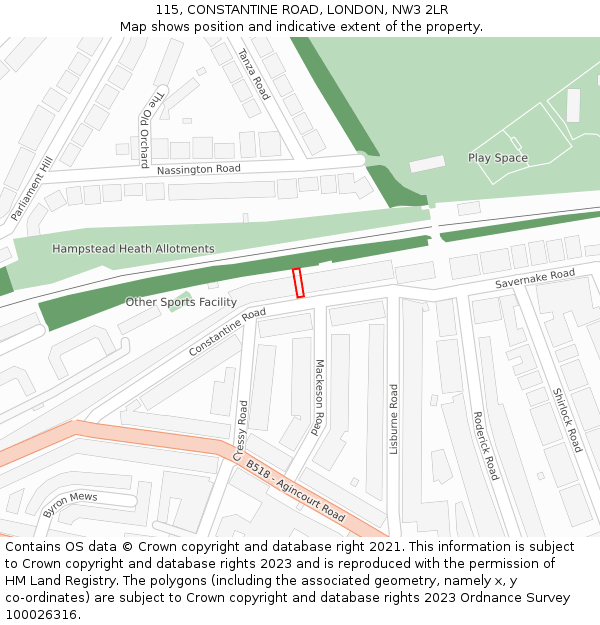 115, CONSTANTINE ROAD, LONDON, NW3 2LR: Location map and indicative extent of plot