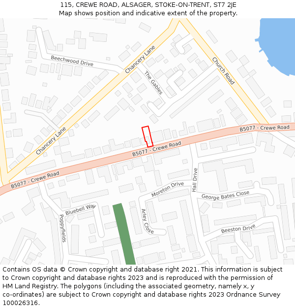 115, CREWE ROAD, ALSAGER, STOKE-ON-TRENT, ST7 2JE: Location map and indicative extent of plot