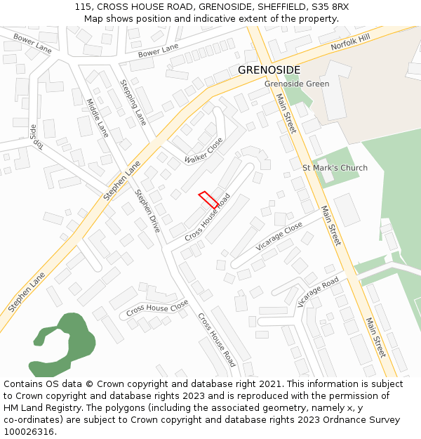 115, CROSS HOUSE ROAD, GRENOSIDE, SHEFFIELD, S35 8RX: Location map and indicative extent of plot