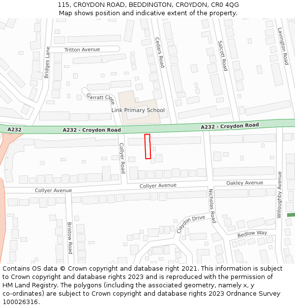 115, CROYDON ROAD, BEDDINGTON, CROYDON, CR0 4QG: Location map and indicative extent of plot