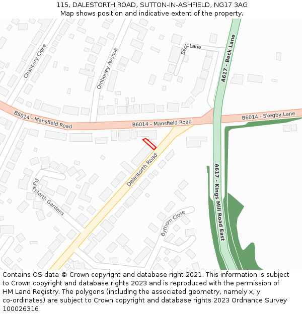 115, DALESTORTH ROAD, SUTTON-IN-ASHFIELD, NG17 3AG: Location map and indicative extent of plot