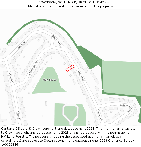 115, DOWNSWAY, SOUTHWICK, BRIGHTON, BN42 4WE: Location map and indicative extent of plot