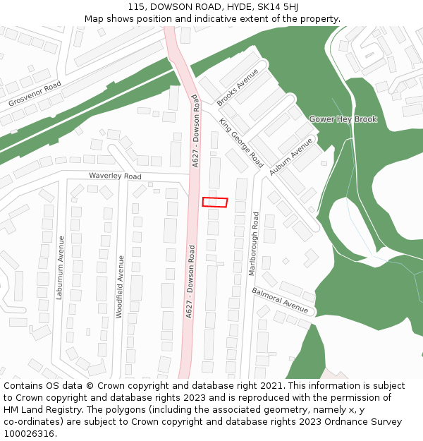 115, DOWSON ROAD, HYDE, SK14 5HJ: Location map and indicative extent of plot