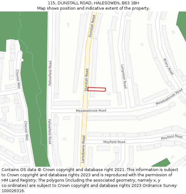 115, DUNSTALL ROAD, HALESOWEN, B63 1BH: Location map and indicative extent of plot