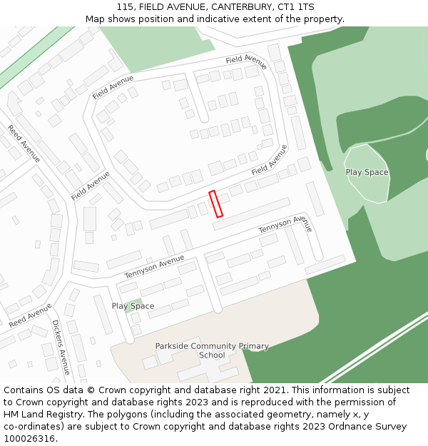 115, FIELD AVENUE, CANTERBURY, CT1 1TS: Location map and indicative extent of plot