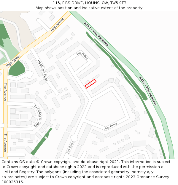 115, FIRS DRIVE, HOUNSLOW, TW5 9TB: Location map and indicative extent of plot