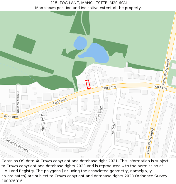 115, FOG LANE, MANCHESTER, M20 6SN: Location map and indicative extent of plot