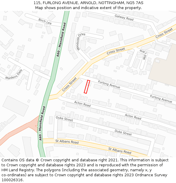 115, FURLONG AVENUE, ARNOLD, NOTTINGHAM, NG5 7AS: Location map and indicative extent of plot