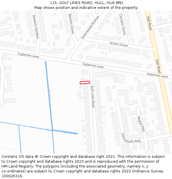 115, GOLF LINKS ROAD, HULL, HU6 8RD: Location map and indicative extent of plot