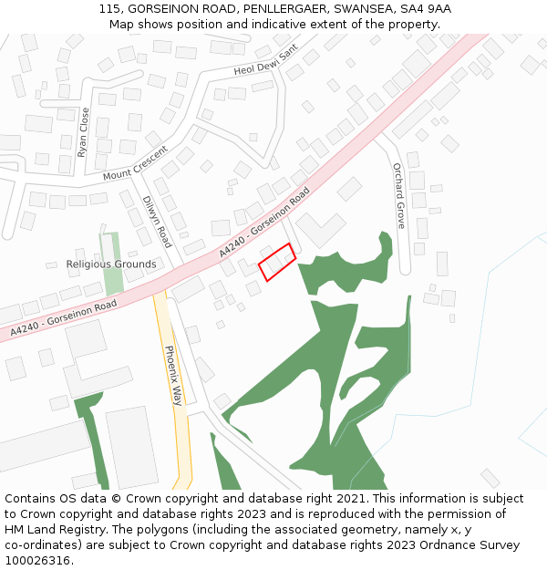 115, GORSEINON ROAD, PENLLERGAER, SWANSEA, SA4 9AA: Location map and indicative extent of plot