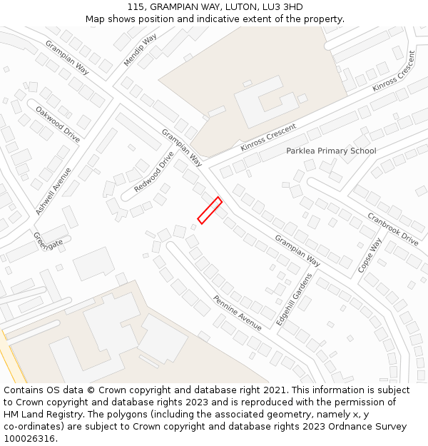 115, GRAMPIAN WAY, LUTON, LU3 3HD: Location map and indicative extent of plot