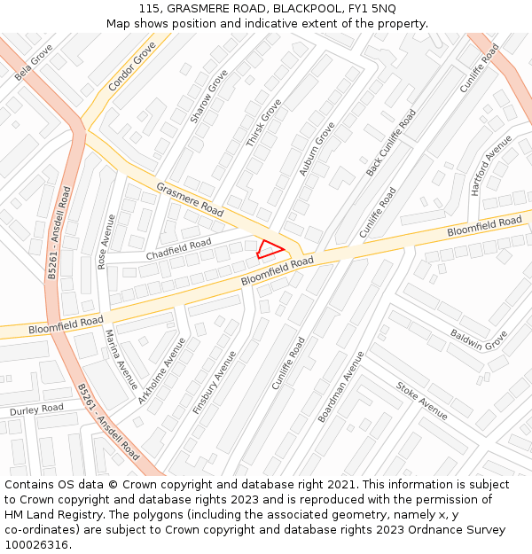 115, GRASMERE ROAD, BLACKPOOL, FY1 5NQ: Location map and indicative extent of plot