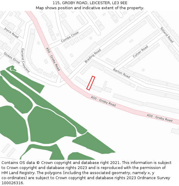 115, GROBY ROAD, LEICESTER, LE3 9EE: Location map and indicative extent of plot