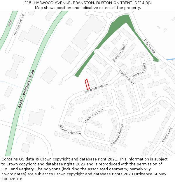 115, HARWOOD AVENUE, BRANSTON, BURTON-ON-TRENT, DE14 3JN: Location map and indicative extent of plot