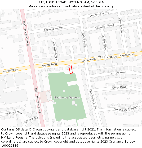 115, HAYDN ROAD, NOTTINGHAM, NG5 2LN: Location map and indicative extent of plot