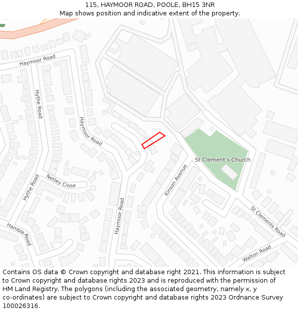 115, HAYMOOR ROAD, POOLE, BH15 3NR: Location map and indicative extent of plot
