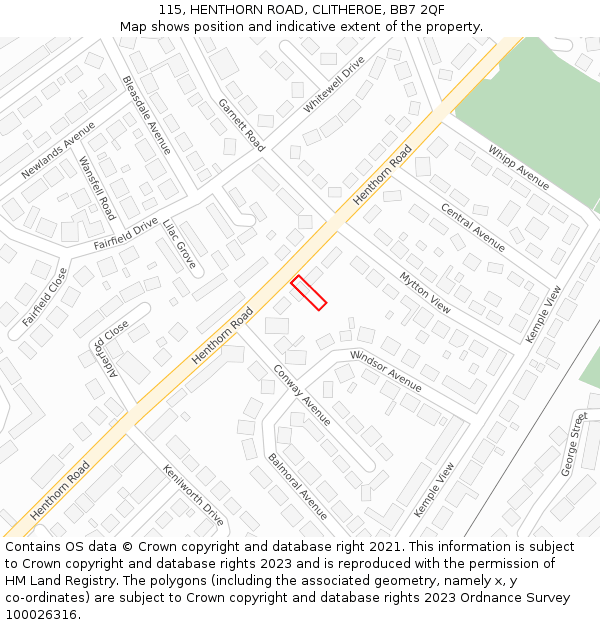 115, HENTHORN ROAD, CLITHEROE, BB7 2QF: Location map and indicative extent of plot