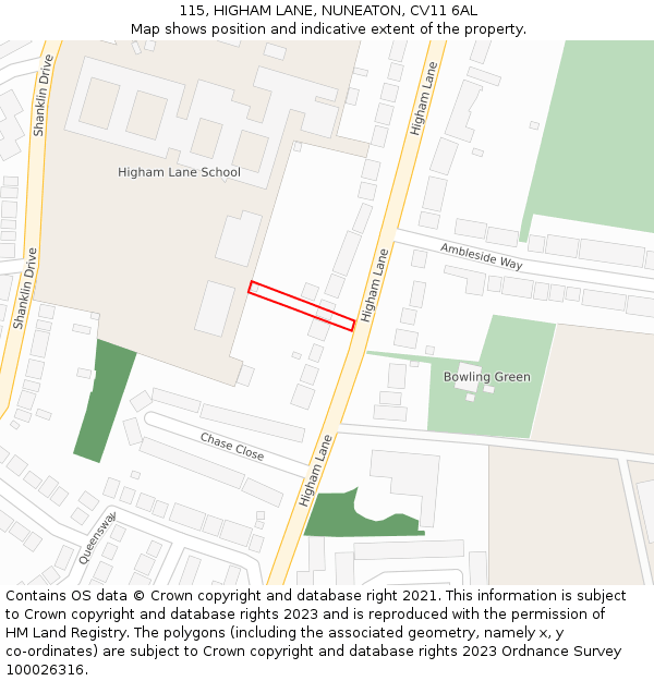 115, HIGHAM LANE, NUNEATON, CV11 6AL: Location map and indicative extent of plot