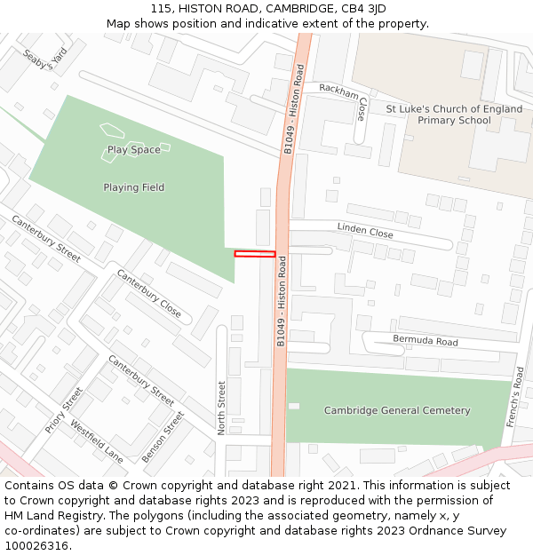 115, HISTON ROAD, CAMBRIDGE, CB4 3JD: Location map and indicative extent of plot