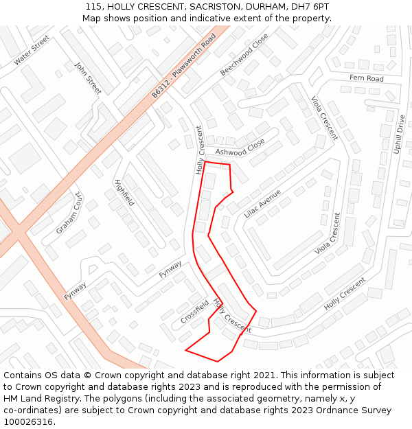 115, HOLLY CRESCENT, SACRISTON, DURHAM, DH7 6PT: Location map and indicative extent of plot