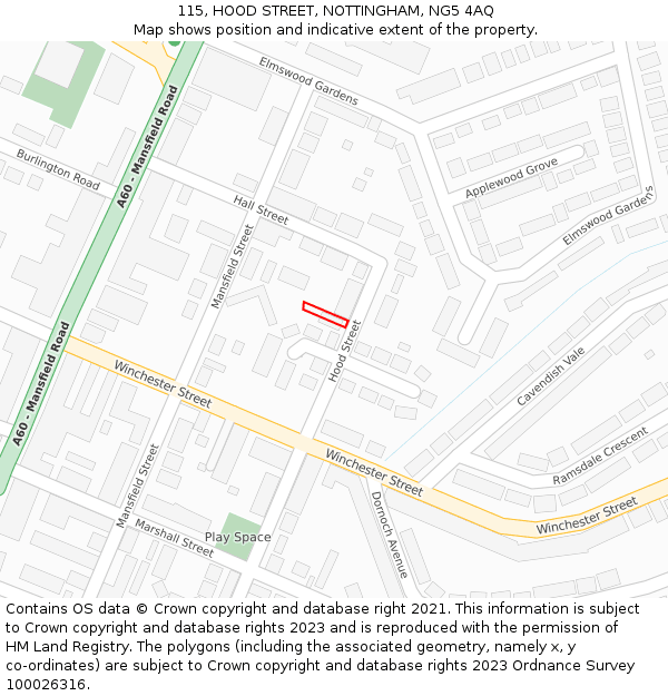115, HOOD STREET, NOTTINGHAM, NG5 4AQ: Location map and indicative extent of plot
