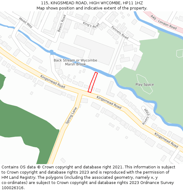 115, KINGSMEAD ROAD, HIGH WYCOMBE, HP11 1HZ: Location map and indicative extent of plot