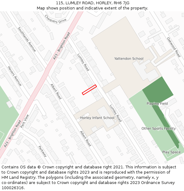 115, LUMLEY ROAD, HORLEY, RH6 7JG: Location map and indicative extent of plot