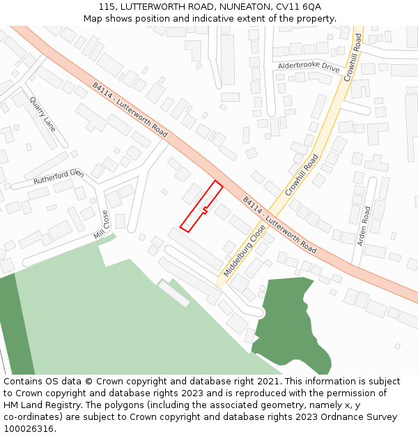 115, LUTTERWORTH ROAD, NUNEATON, CV11 6QA: Location map and indicative extent of plot