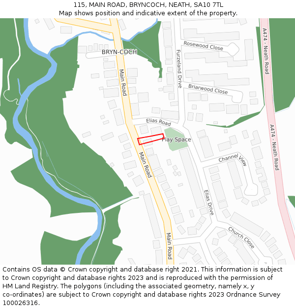 115, MAIN ROAD, BRYNCOCH, NEATH, SA10 7TL: Location map and indicative extent of plot