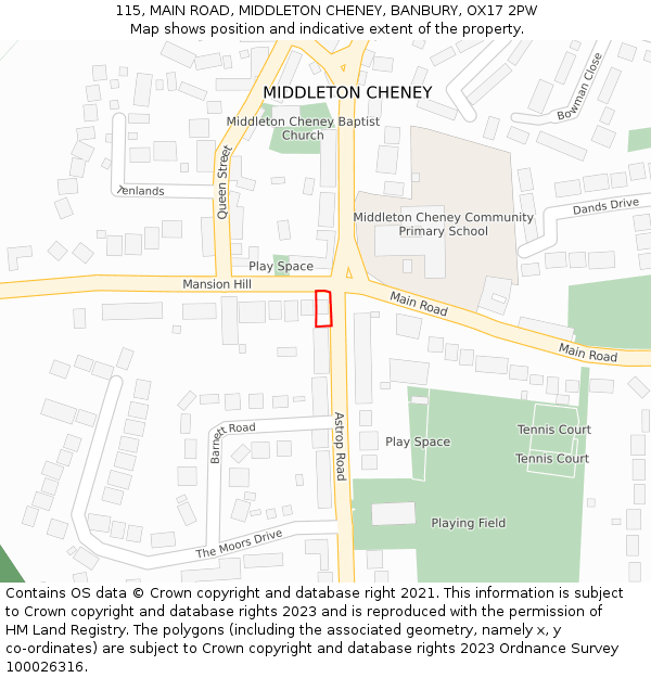 115, MAIN ROAD, MIDDLETON CHENEY, BANBURY, OX17 2PW: Location map and indicative extent of plot